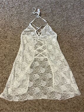 Sheer Lace Halter Dress in White